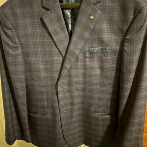 Men's Elegant Checkered Blazer - Navy and Blue